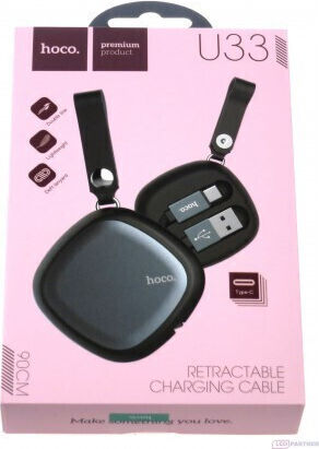 Hoco U33 Retractable USB 2.0 Cable USB-C male - USB-A Μαύρο 0.9m HOC-U33c-BK