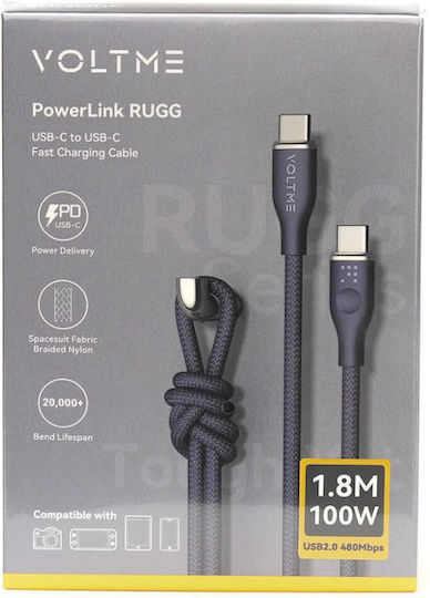 Voltme Braided USB 4 Video Cable USB-C Male - USB-C 100W PD Blue 1.8m C2062