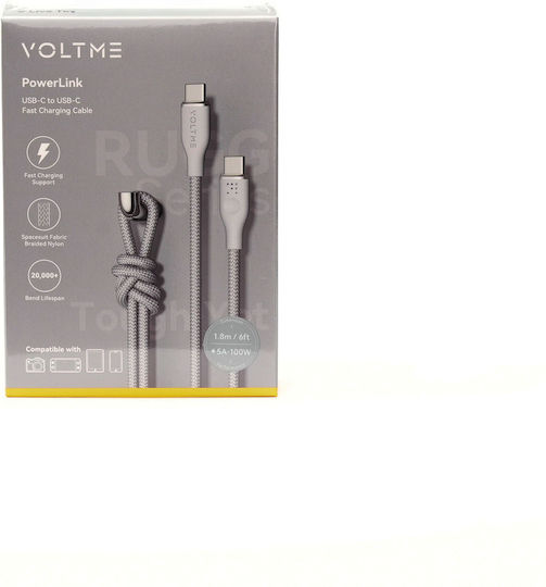 Voltme Braided USB 2.0 USB-C Cable Male USB-C 100W PD Gray 1.8m C2064
