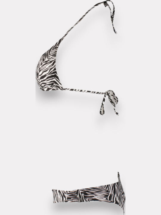Set Bikini Τριγωνάκι με Αφαιρούμενη Ενίσχυση & Brazil Animal Print Μαύρο - Λευκό