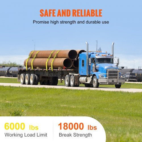 Vevor Winch Straps 4" X 30' 6000 Lbs Load Capacity 18000 Lbs Break Strength Truck Straps Flat Hook Flatbed Tie Downs Cargo Control Trailers Farms Rescues Tree Saver Yellow 10 Pack