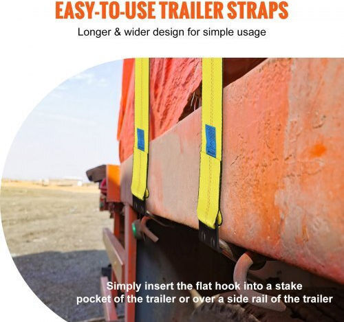 Vevor Winch Straps 4" X 30' 6000 Lbs Load Capacity 18000 Lbs Break Strength Truck Straps Flat Hook Flatbed Tie Downs Cargo Control Trailers Farms Rescues Tree Saver Yellow 10 Pack
