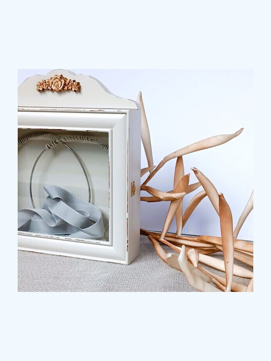 Korres Craft Flowers Cottage Tabletop Rectangle Wedding Crown Case Wooden White 29x30cm