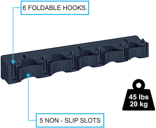 Multi-Hanger Organizer 5 Poles 6 Folding Hooks Gray Blue 46.5x6.5x7cm Plastic