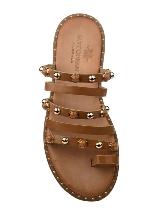 Leder Flache Sandalen für Damen in Braun Farbe