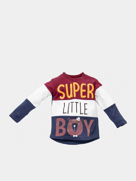 "Super Little Boy" Kids Top Burgundy White Blue New College