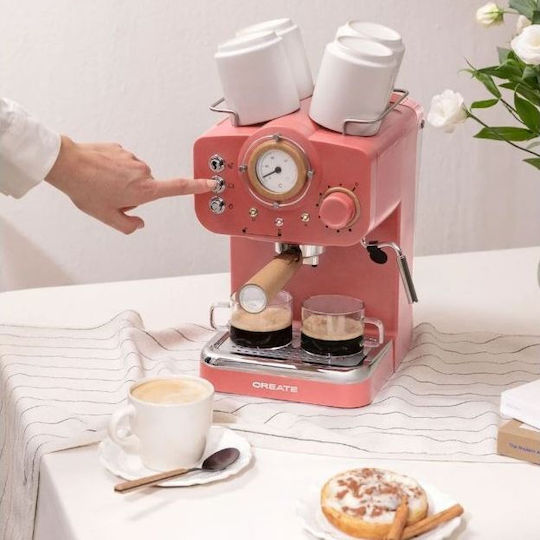 Create Thera Retro Automatic Espresso Machine 1100W Pressure 20bar for Cappuccino Orange