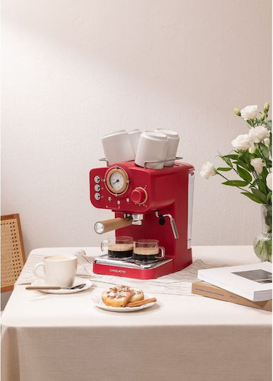 Create Thera Retro Espressomaschine 1100W Druck 20bar für Cappuccino Rot