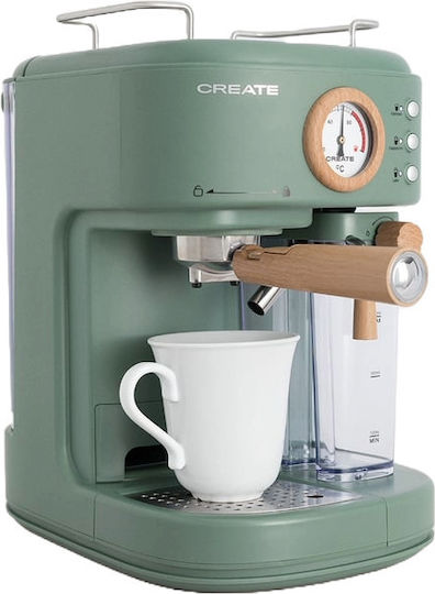 Create Thera Retro Μηχανή Espresso 1100W Πίεσης 20bar για Cappuccino Πράσινη