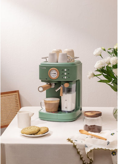 Create Thera Retro Μηχανή Espresso 1100W Πίεσης 20bar για Cappuccino Πράσινη