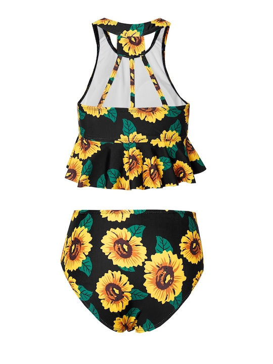 Costum De Baie Floral Pentru Copii Fete Negru