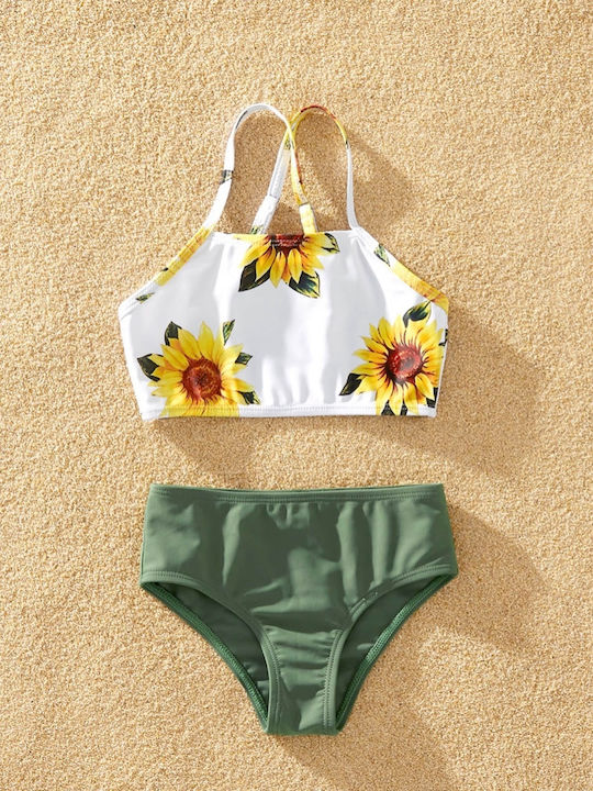 Costum De Baie Pentru Copii Sunflower Fete Alb Verde