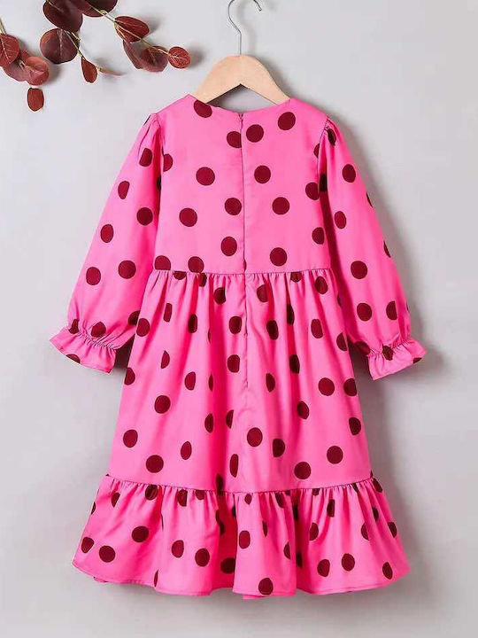 Girls Dress Long Sleeve Polka Dot Pink