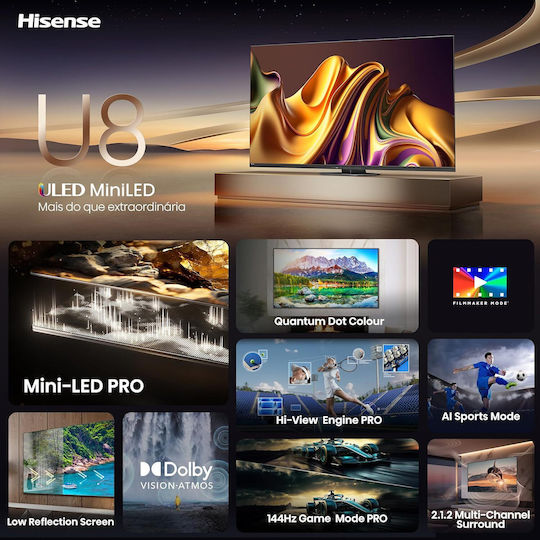 Hisense Smart Τηλεόραση 75" 4K UHD Mini LED U8N HDR (2024) 75U8NQ