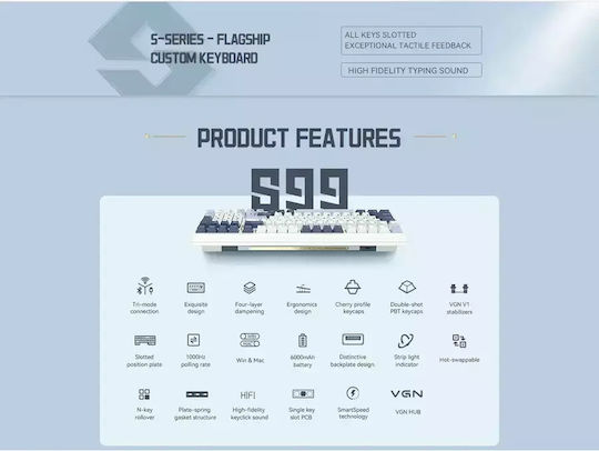 VGN S99 Wireless Gaming Mechanical Keyboard with Custom switches and RGB lighting (English US) White
