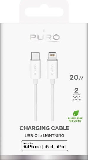 Puro Редовна USB-C към Lightning кабел 20W Бял 2м
