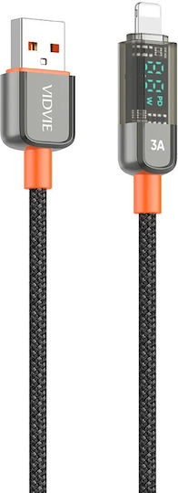 Vidvie LED / Braided USB-A to Lightning Cable Μαύρο 1.2m