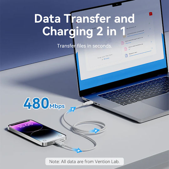 Vention USB-A To Lightning Кабел 27W Черен 2m LAKBH
