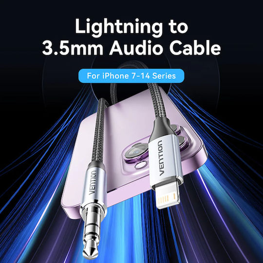 Vention Braided 3.5mm to Lightning Cable Γκρι 1m BMCHF