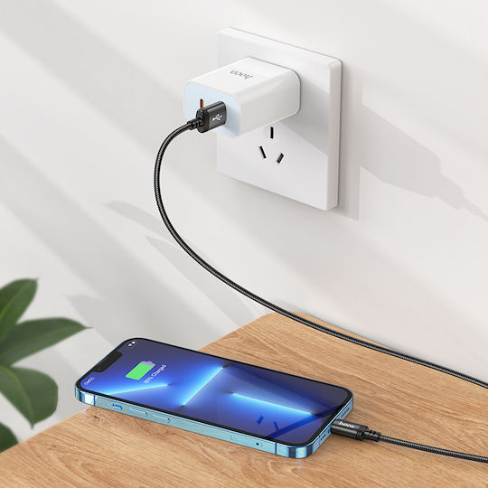 Hoco Usb A Редовна USB-A към Lightning кабел 18W Черен 2м