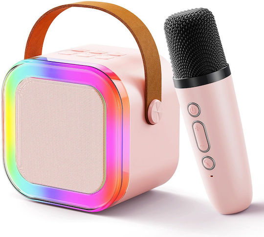 Boxă Karaoke cu Microfon Fără Fir și Efecte de Iluminare K12 810279_pi Roz