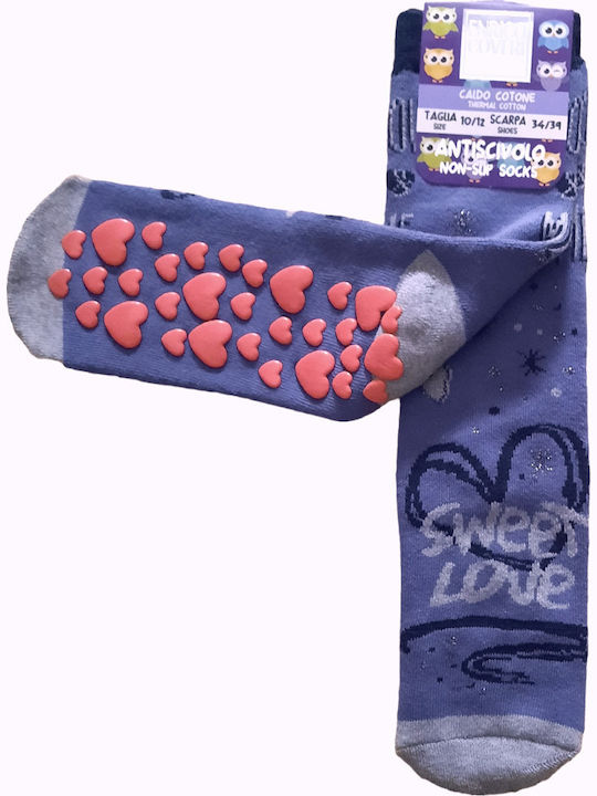 Enrico Coveri Non-Slip Thermal Cotton Kids' Socks Sweet Love Blue