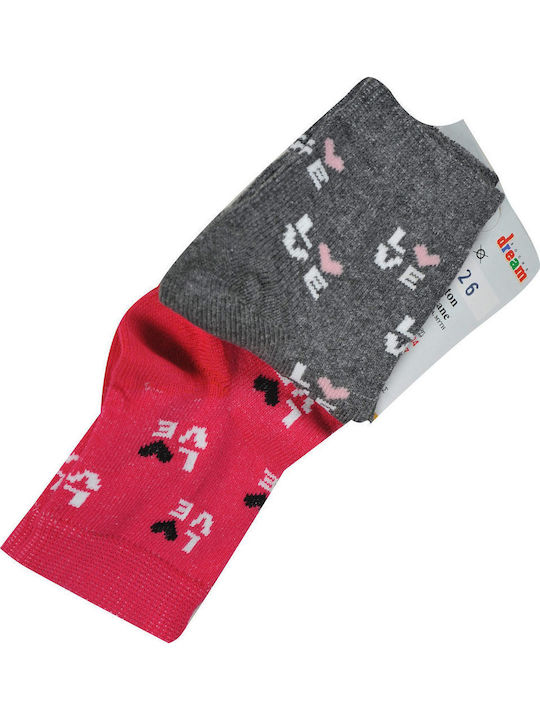 Dream Set of 2 Kids' Socks Love Gray-Fuchsia