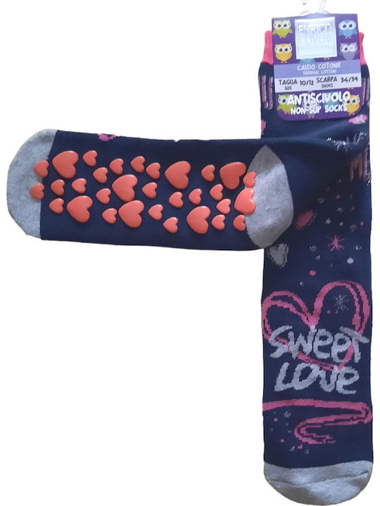 Enrico Coveri Non-Slip Thermal Cotton Kids' Socks Sweet Love Blue
