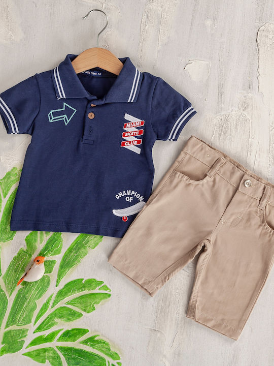 Bebus Seturi De Îmbrăcăminte Pentru Copii Bluza Polo Albastră Bermude Bej