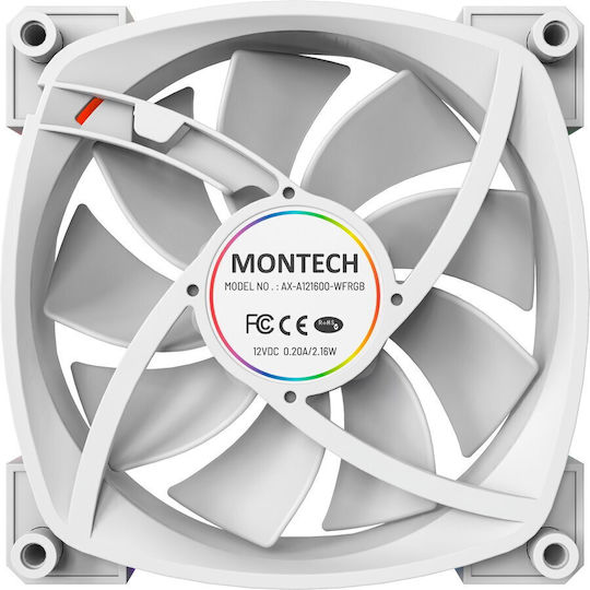 Montech Case Fan 120mm (1699rpm) με ARGB Φωτισμό και Σύνδεση 4-Pin PWM 3τμχ Λευκό