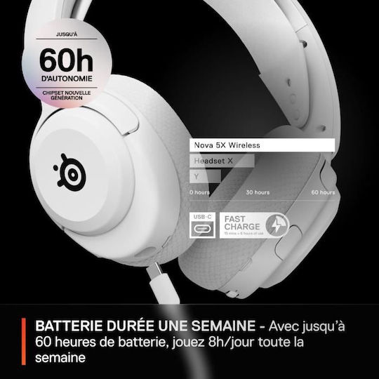 SteelSeries Arctis Nova 5x Wireless Over Ear Gaming Headset with Connection Bluetooth White