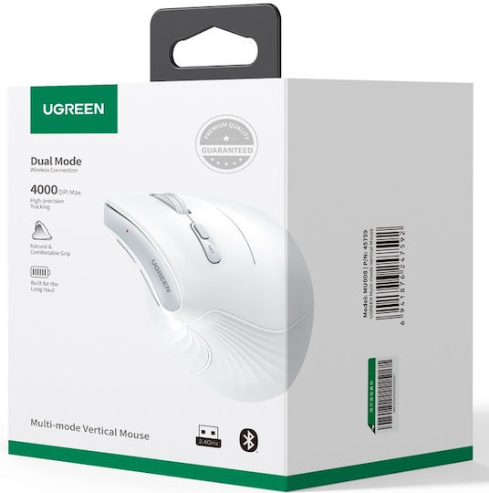 Ugreen MU008 Kabellos Ergonomisch Bluetooth Vertikal Maus Weiß