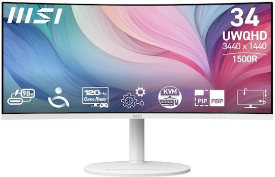 MSI Modern MD342CQPW Ultrawide VA HDR Monitor 34" QHD 3440x1440 mit Reaktionszeit 4ms GTG Weiß