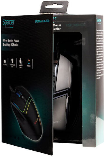 Spacer SPGM-ALIEN-PRO RGB Gaming Ποντίκι 12000 DPI Μαύρο