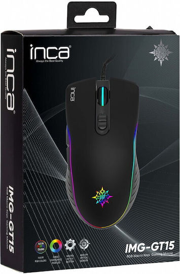Inca IMG-GT15 RGB Геймърска Мишка 4800 DPI Черен