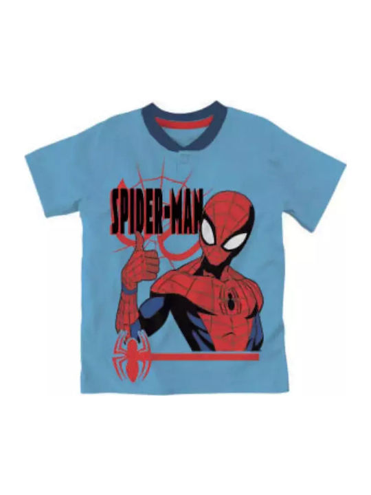 Kinder Baumwoll Sommer Pyjama Spiderman Mv42m4141 Hellblau