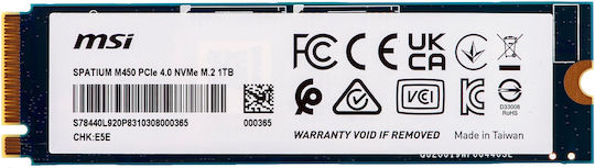 MSI Spatium M450 SSD 1TB M.2 Type PCI Express 4.0 Connection S78-440L0M0-P83