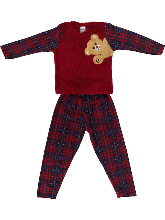 Bear Αγορίστικη Fleece Πυτζάμα Μπορντό W23