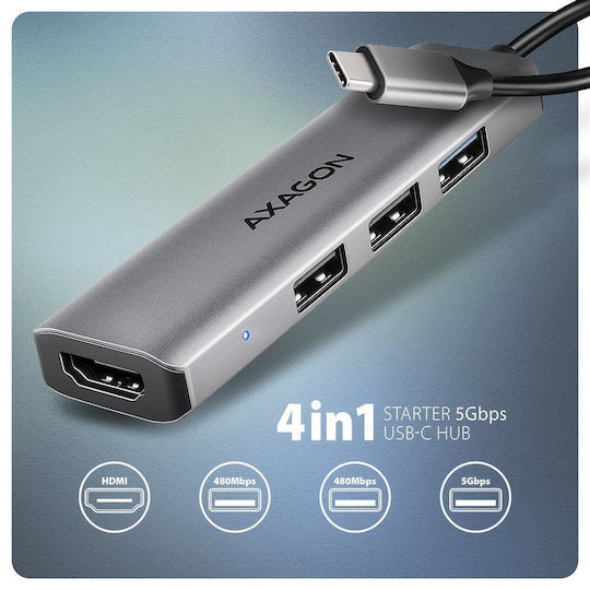 Axagon USB-C Dockingstation mit HDMI 4K Grau