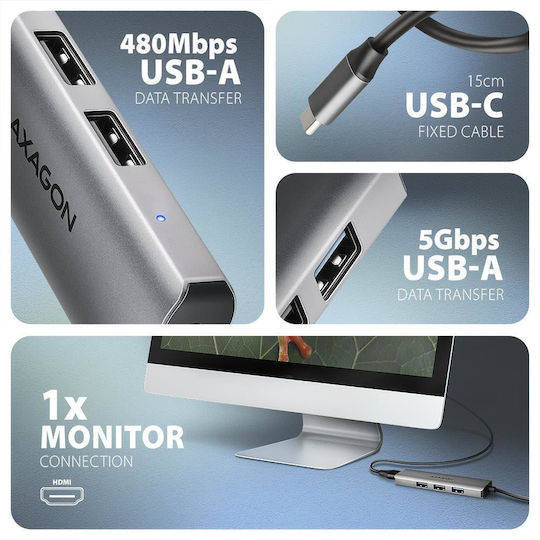 Axagon USB-C Dockingstation mit HDMI 4K Grau