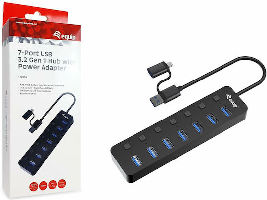 Equip USB-Hub 7 Anschlüsse USB 3.0 mit Anschluss an einen Computer USB-A / USB-C