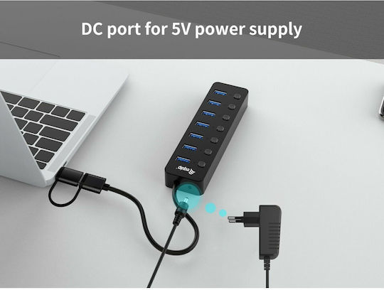 Equip USB-Hub 7 Anschlüsse USB 3.0 mit Anschluss an einen Computer USB-A / USB-C
