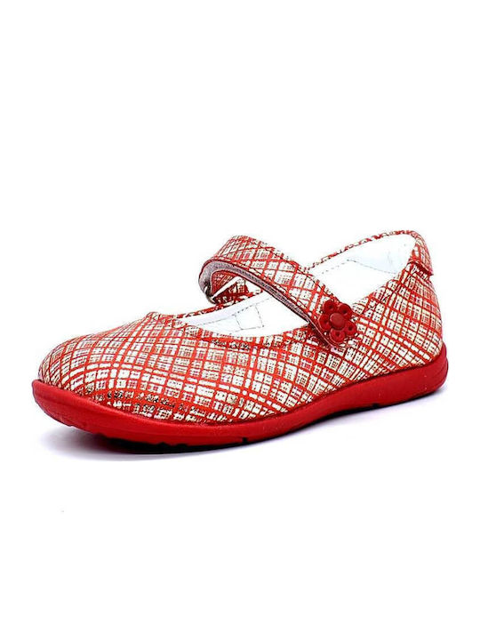 Bibelot Balerini copii Anatomic cu închidere Hoop & Loop de Piele Roșii