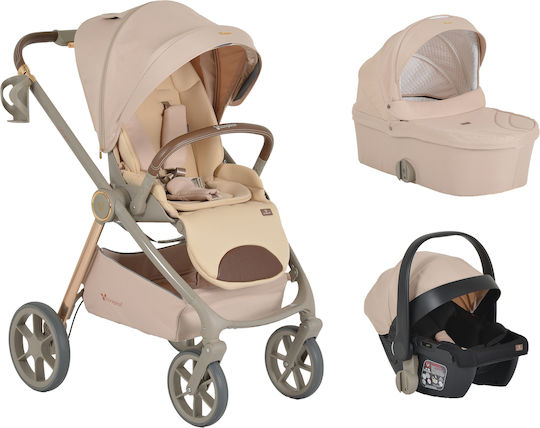 Cangaroo Unique Adjustable 3 in 1 Baby Stroller Suitable for Newborn Macadamia Beige