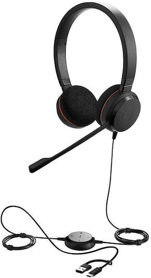 Jabra Evolve 20 Auf dem Ohr Multimedia-Headsets mit Mikrofon und Verbindung USB-A / USB-C in Schwarz Farbe