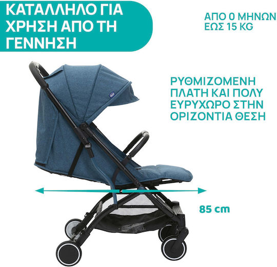 Chicco Trolley Me Baby Stroller Suitable for Newborn Calypso Blue 7.1kg