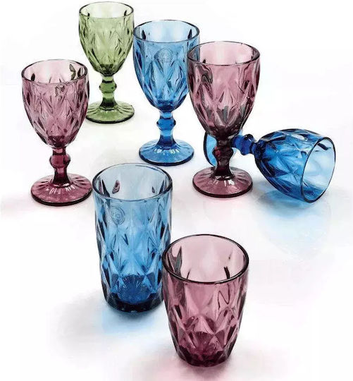 Cryspo Trio Kare Set Brillen Rotwein Kelch Glas Blau 230ml 6 Stück