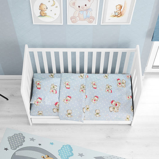 Dimcol Βρεφική Παπλωματοθήκη Two Lovely Bears 64 Blue 120x160εκ.