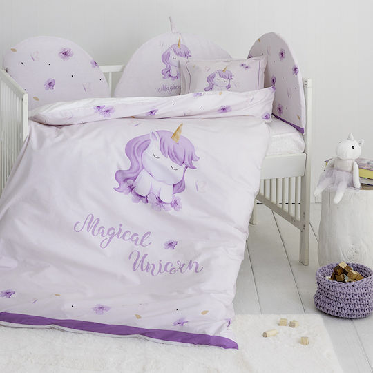 Nima Set Copertă de Pătuț cu Față de Pernă Magical Unicorn Lilac 110x145cm.
