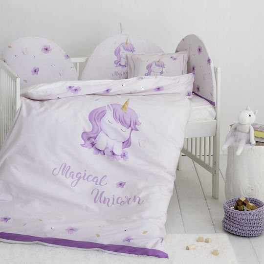 Nima Set Copertă de Pătuț cu Față de Pernă Magical Unicorn Lilac 110x145cm.
